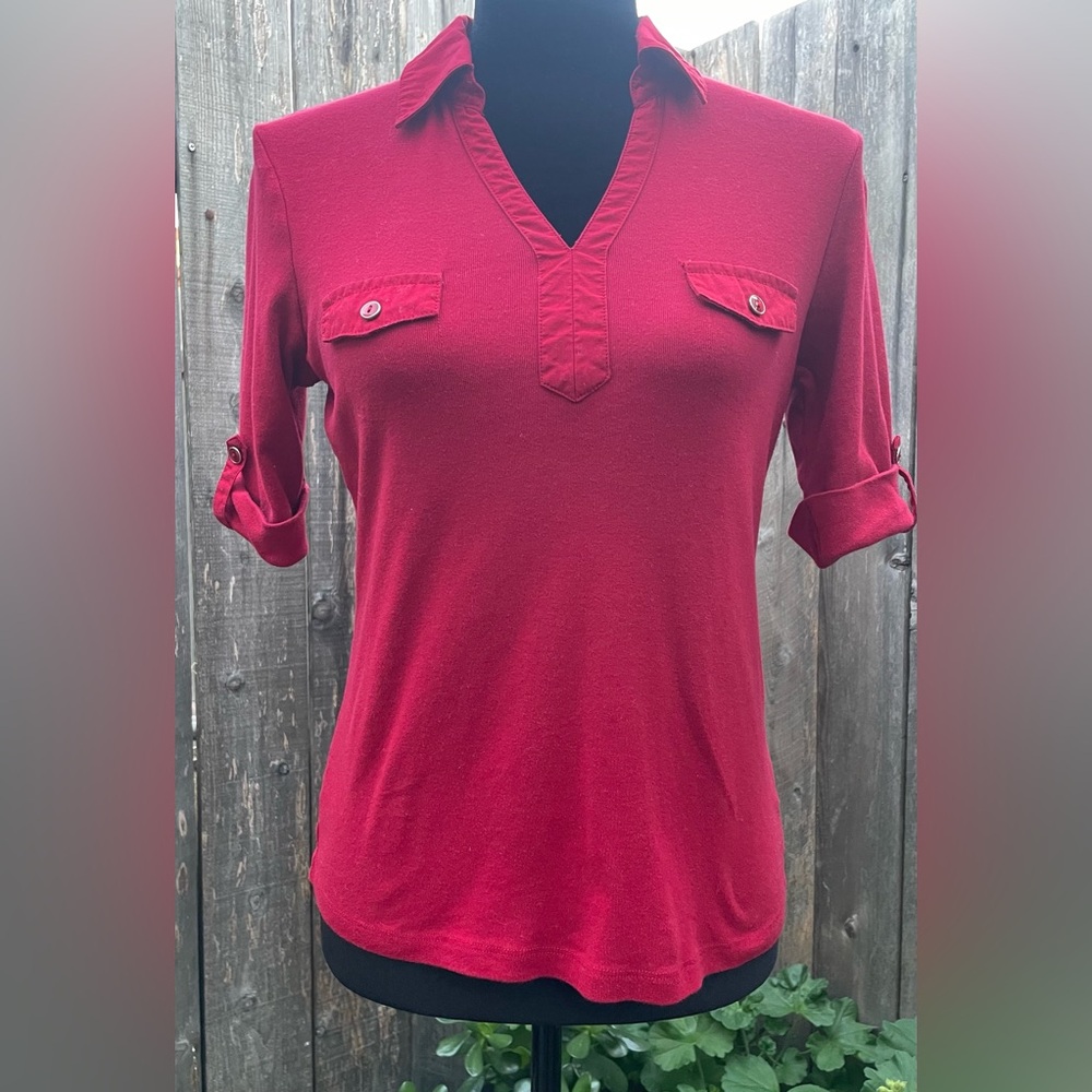 Karen Scott Red Cuffed Sleeve Blouse